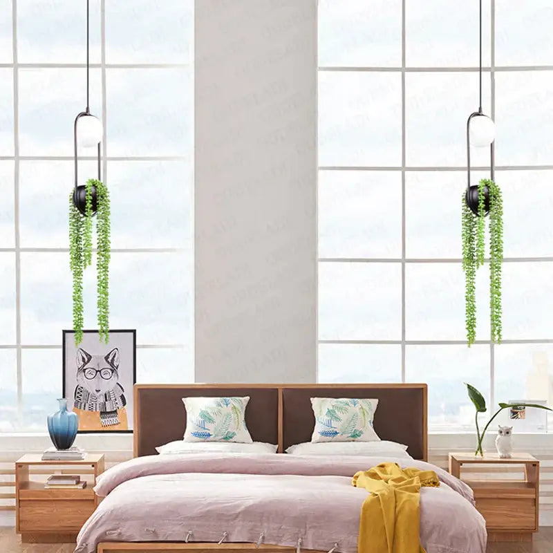 Modern black flower pot pendant lights with hanging greenery for dining room planter decor by decorbites black flower pot