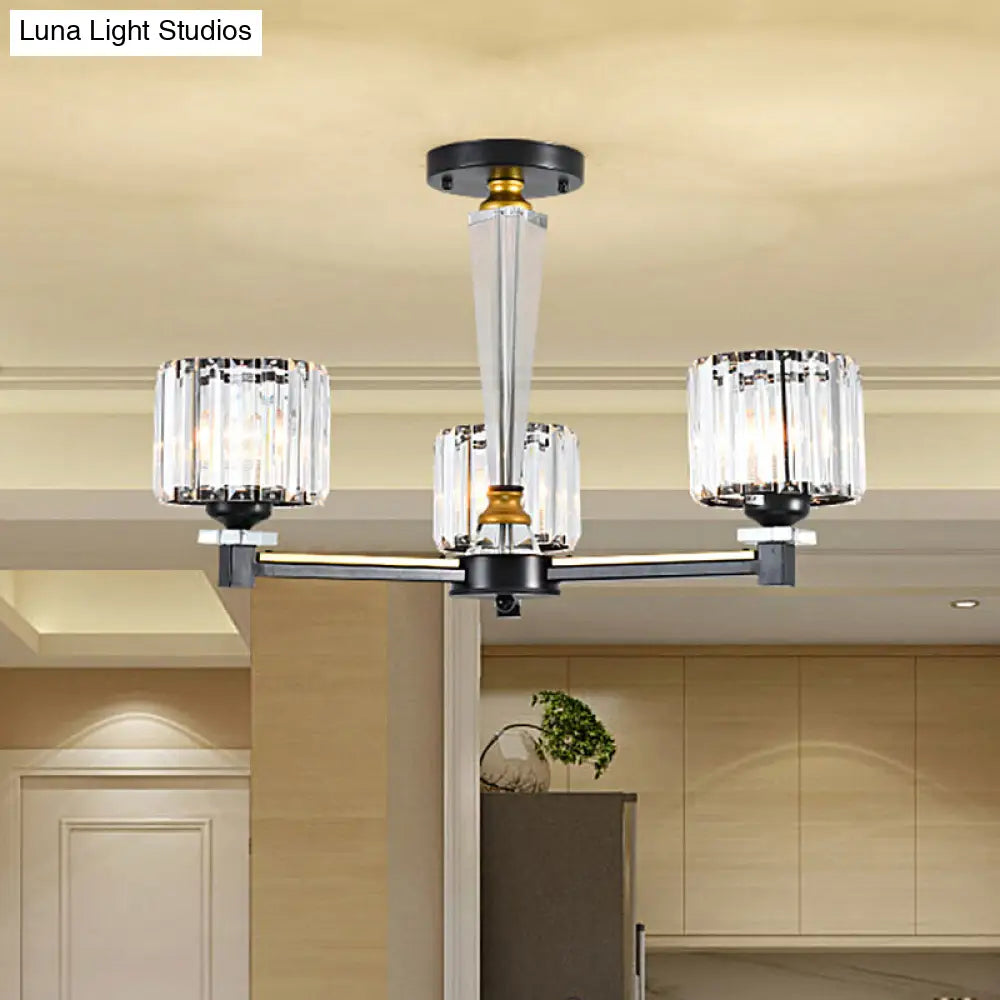 DecorBites™ Lámpara de techo moderna negra con bloques de cristal transparente y 3 bombillas