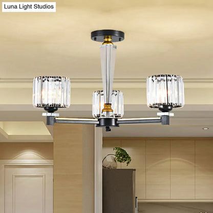 DecorBites™ Lámpara de techo moderna negra con bloques de cristal transparente y 3 bombillas