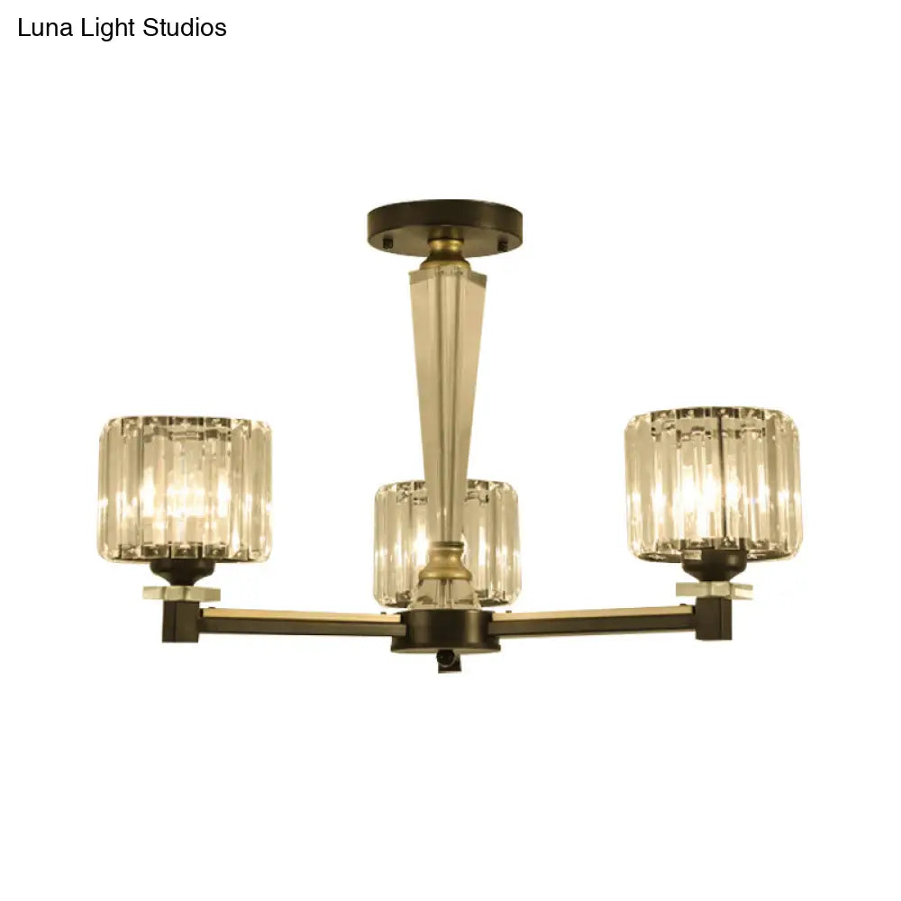 DecorBites™ Lámpara de techo moderna negra con bloques de cristal transparente y 3 bombillas