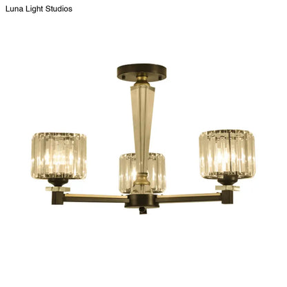 DecorBites™ Lámpara de techo moderna negra con bloques de cristal transparente y 3 bombillas