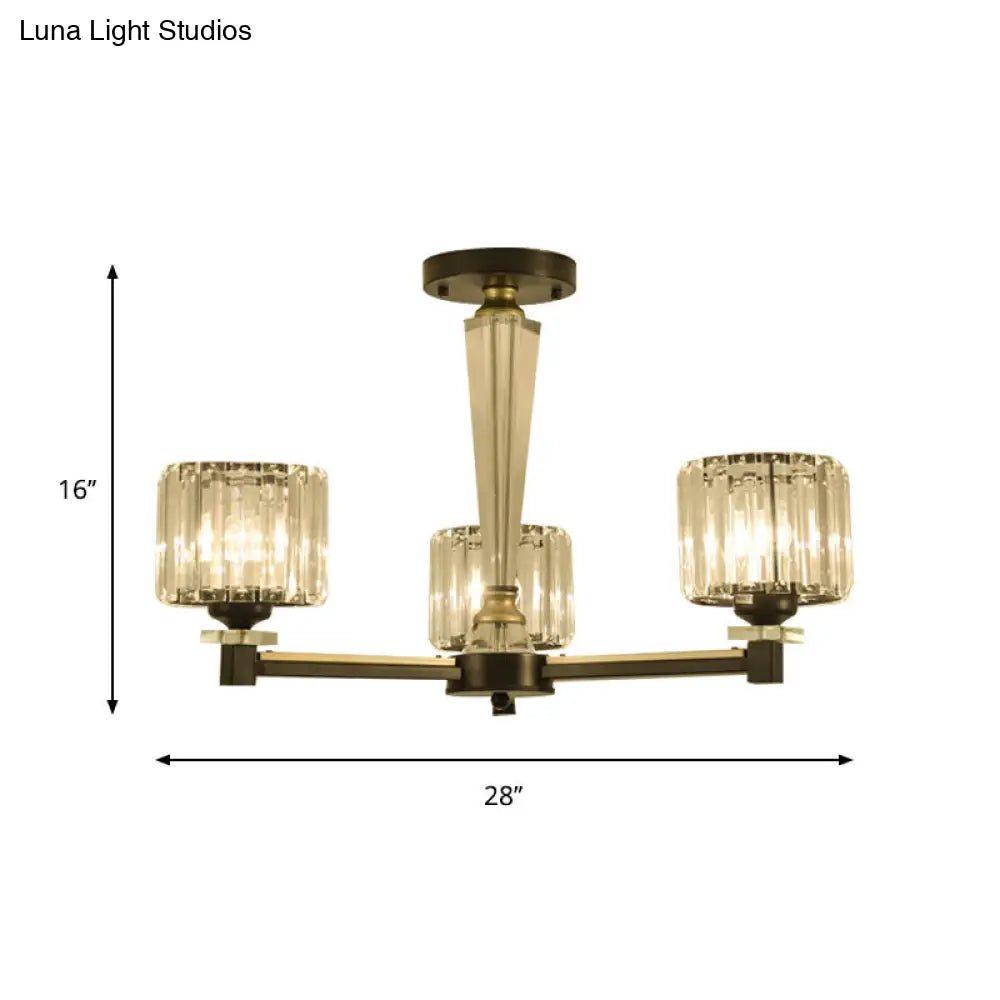 DecorBites™ Lámpara de techo moderna negra con bloques de cristal transparente y 3 bombillas