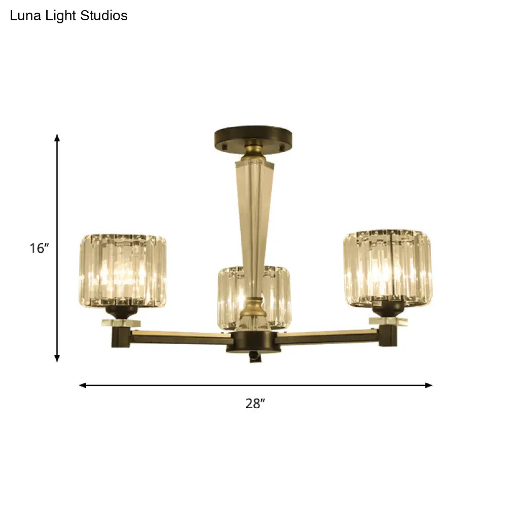 DecorBites™ Lámpara de techo moderna negra con bloques de cristal transparente y 3 bombillas