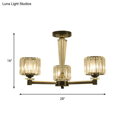 DecorBites™ Lámpara de techo moderna negra con bloques de cristal transparente y 3 bombillas