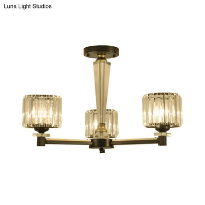 DecorBites™ Lámpara de techo moderna negra con bloques de cristal transparente y 3 bombillas