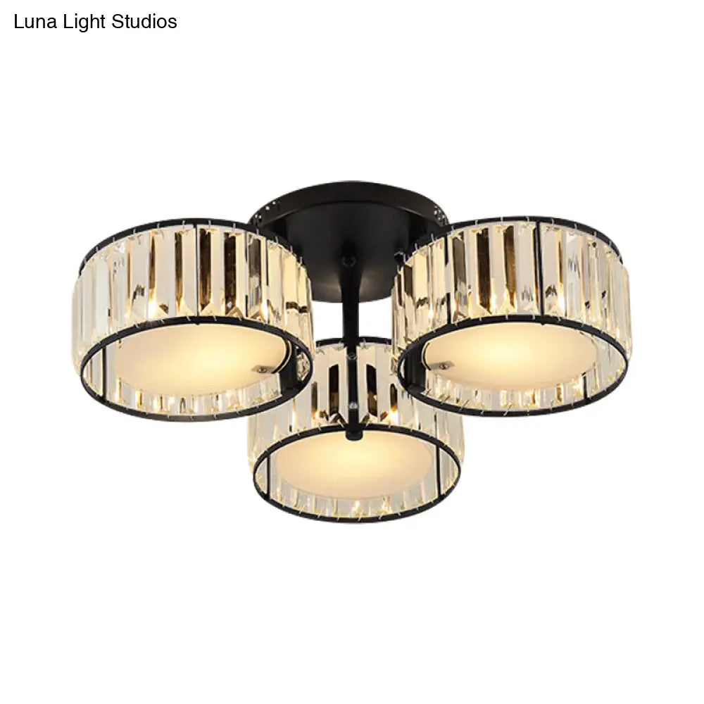 DecorBites™ DecorBites™ Modern Black Flush Mount Ceiling Light Fixture with Drum Crystal Shade - 3/5/6 Lights for Living Room