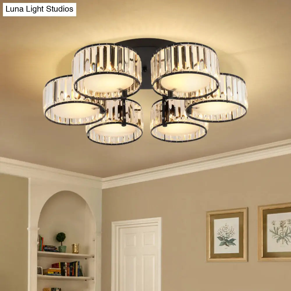 DecorBites™ DecorBites™ Modern Black Flush Mount Ceiling Light Fixture with Drum Crystal Shade - 3/5/6 Lights for Living Room