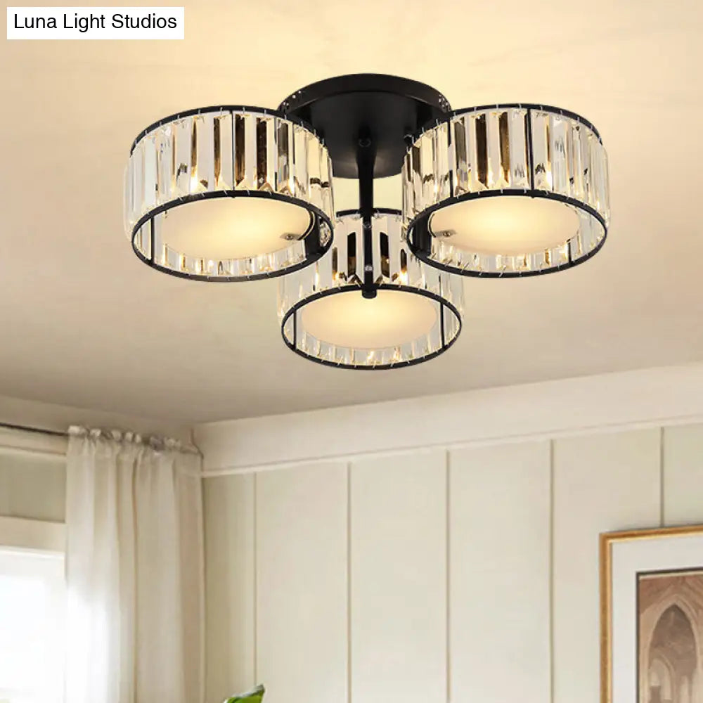 DecorBites™ DecorBites™ Modern Black Flush Mount Ceiling Light Fixture with Drum Crystal Shade - 3/5/6 Lights for Living Room