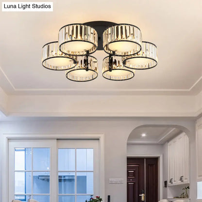 DecorBites™ DecorBites™ Modern Black Flush Mount Ceiling Light Fixture with Drum Crystal Shade - 3/5/6 Lights for Living Room