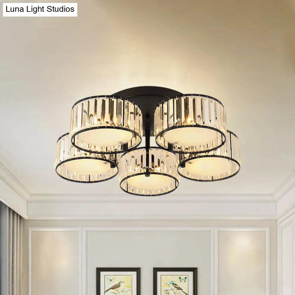 DecorBites™ DecorBites™ Modern Black Flush Mount Ceiling Light Fixture with Drum Crystal Shade - 3/5/6 Lights for Living Room