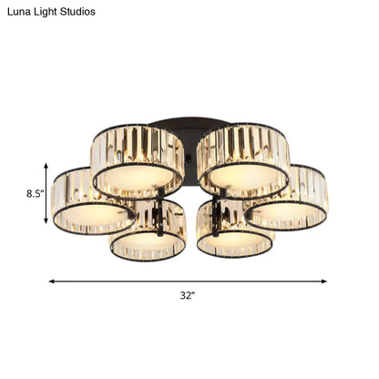 DecorBites™ DecorBites™ Modern Black Flush Mount Ceiling Light Fixture with Drum Crystal Shade - 3/5/6 Lights for Living Room