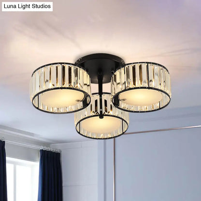 DecorBites™ DecorBites™ Modern Black Flush Mount Ceiling Light Fixture with Drum Crystal Shade - 3/5/6 Lights for Living Room