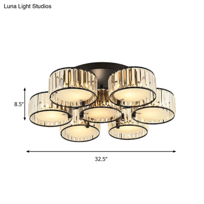 DecorBites™ DecorBites™ Modern Black Flush Mount Ceiling Light Fixture with Drum Crystal Shade - 3/5/6 Lights for Living Room