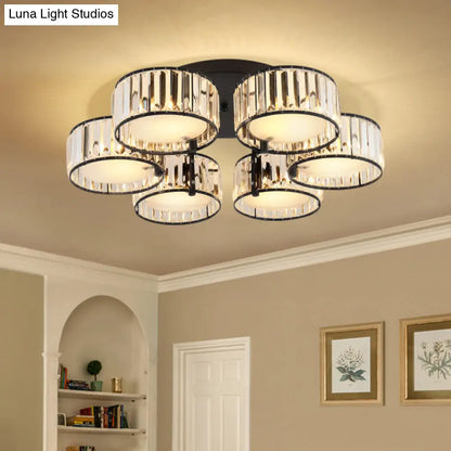 DecorBites™ DecorBites™ Modern Black Flush Mount Ceiling Light Fixture with Drum Crystal Shade - 3/5/6 Lights for Living Room