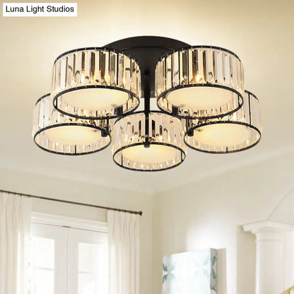 DecorBites™ DecorBites™ Modern Black Flush Mount Ceiling Light Fixture with Drum Crystal Shade - 3/5/6 Lights for Living Room
