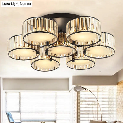 DecorBites™ DecorBites™ Modern Black Flush Mount Ceiling Light Fixture with Drum Crystal Shade - 3/5/6 Lights for Living Room