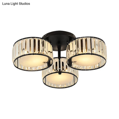 DecorBites™ DecorBites™ Modern Black Flush Mount Ceiling Light Fixture with Drum Crystal Shade - 3/5/6 Lights for Living Room