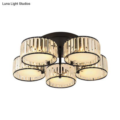 DecorBites™ DecorBites™ Modern Black Flush Mount Ceiling Light Fixture with Drum Crystal Shade - 3/5/6 Lights for Living Room