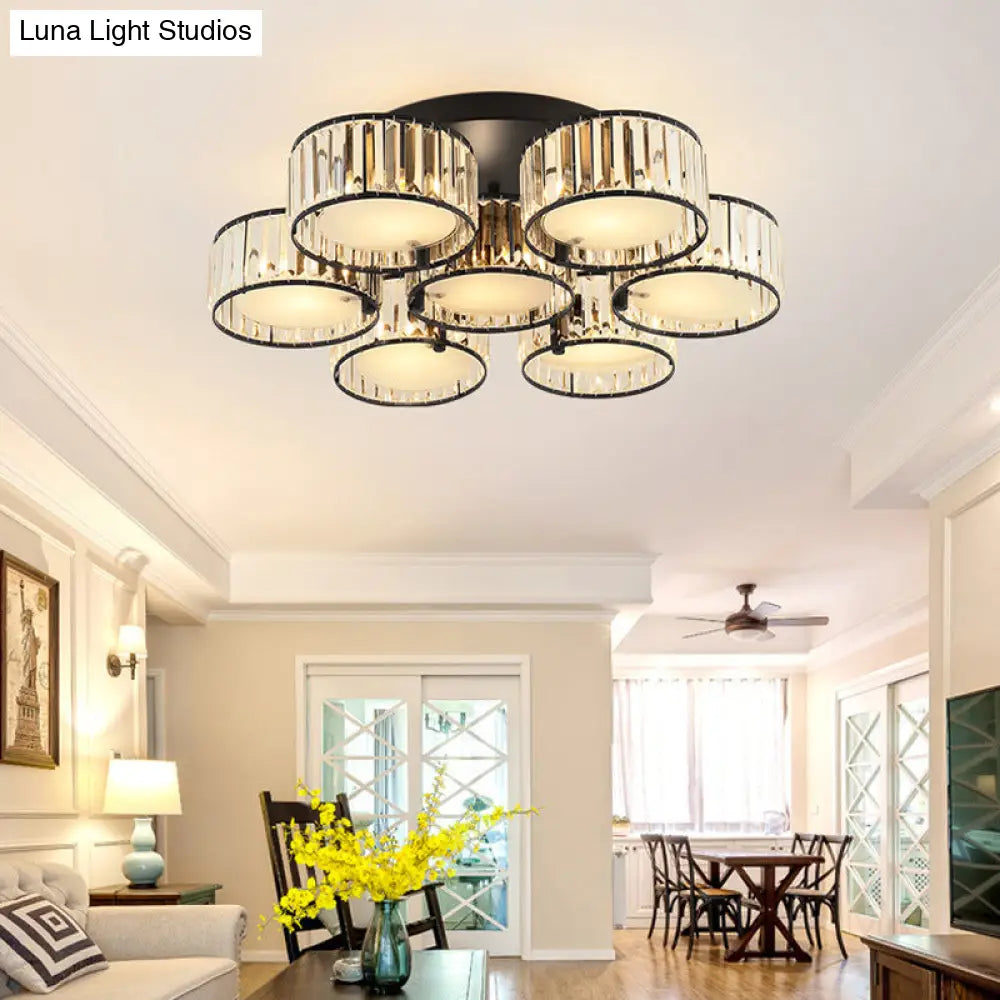 DecorBites™ DecorBites™ Modern Black Flush Mount Ceiling Light Fixture with Drum Crystal Shade - 3/5/6 Lights for Living Room