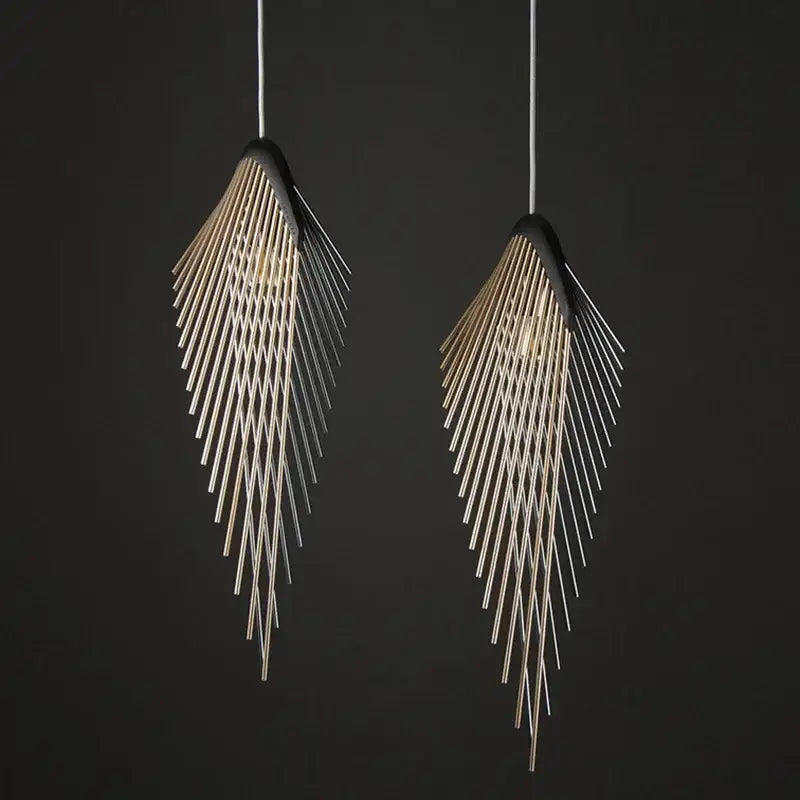 Modern black flying wing shape pendant lights with sleek metallic finish and intricate radial design for living room
