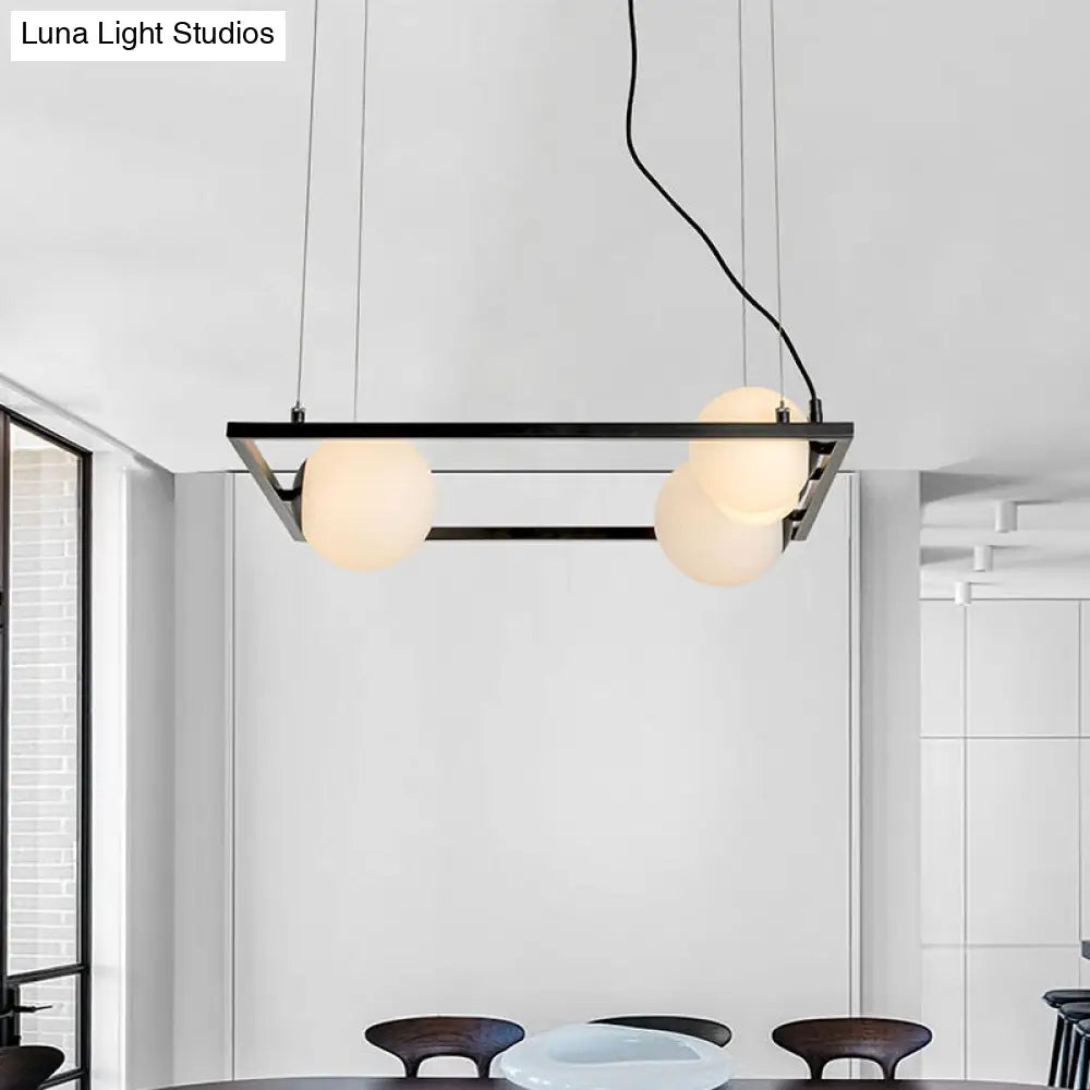 Lámpara de araña moderna con marco negro y pantallas de cristal opalino - Lámpara colgante de 4 luces