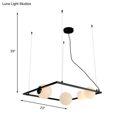 Lámpara de araña moderna con marco negro y pantallas de cristal opalino - Lámpara colgante de 4 luces