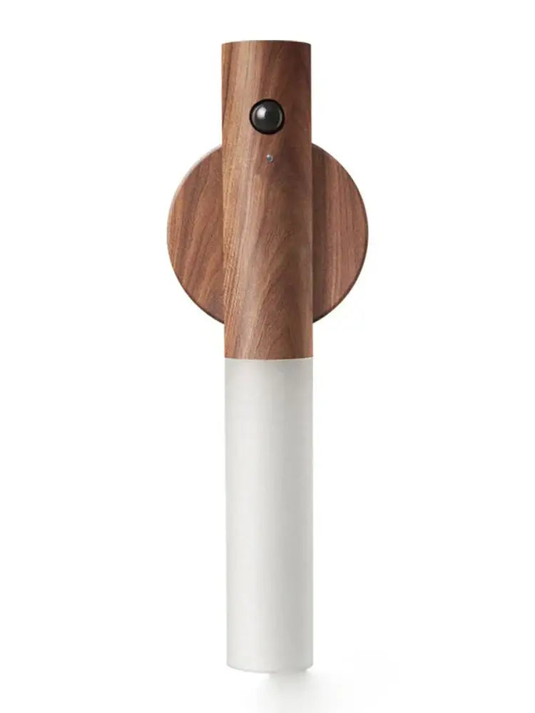 A sleek modern black night light wall sconce with frosted glass shade and warm wood finish for corridor decorbites bodysense led rechargeable