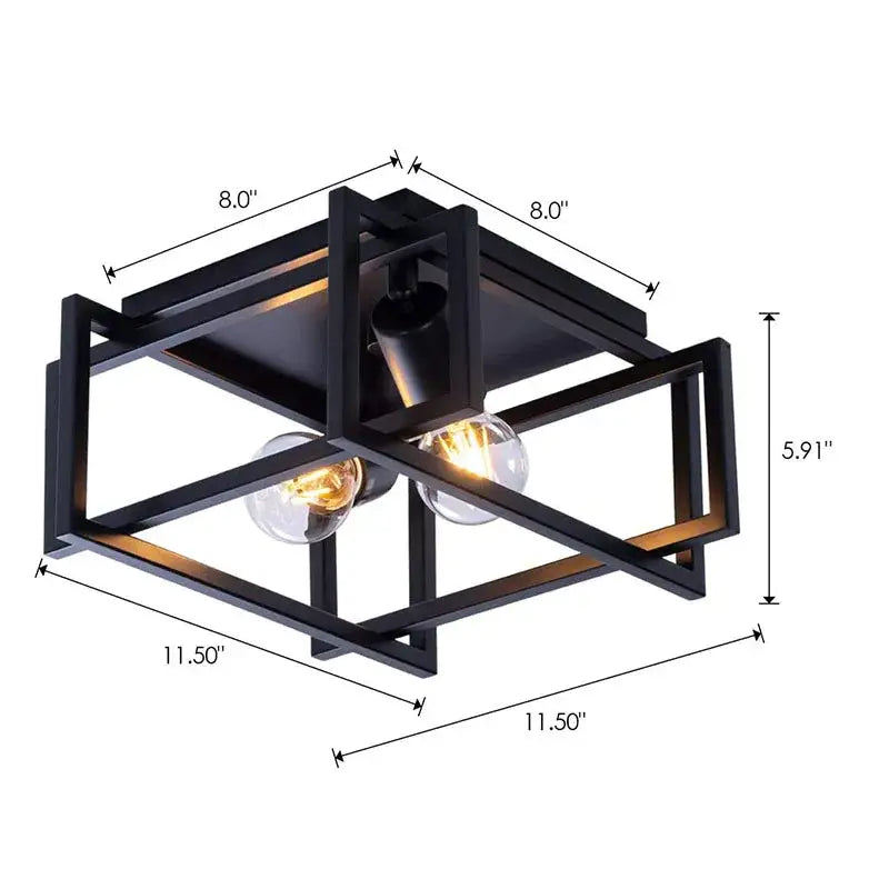 Modern black geometric ceiling chandelier with two exposed bulb sockets metal frame decorbites black modern ceiling chandelier