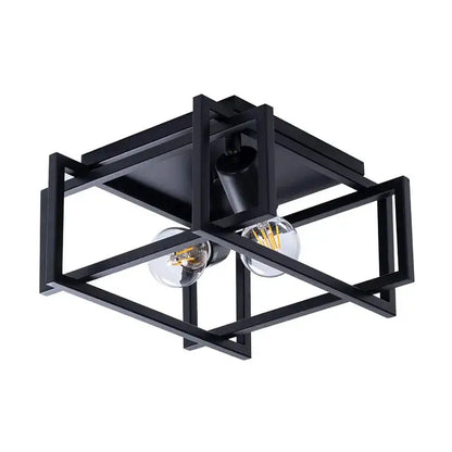 Black metal square ceiling chandelier with two exposed filament bulbs decorbites black modern led fixture for living room