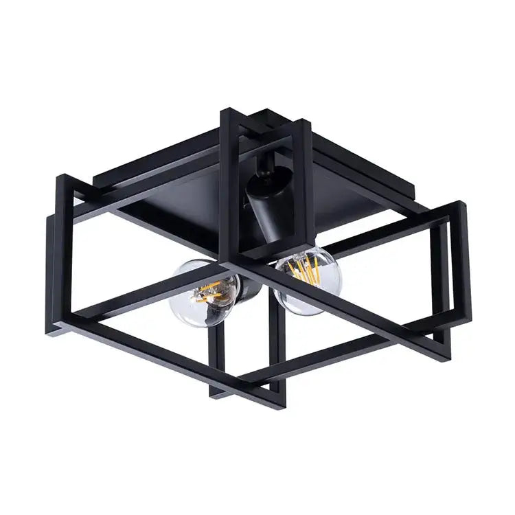 Black metal square ceiling chandelier with two exposed filament bulbs decorbites black modern led fixture for living room