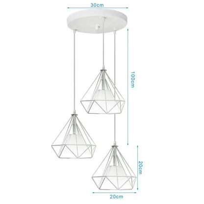 Modern white geometric pendant lights trio with three diamond-shaped shades for kitchen lighting