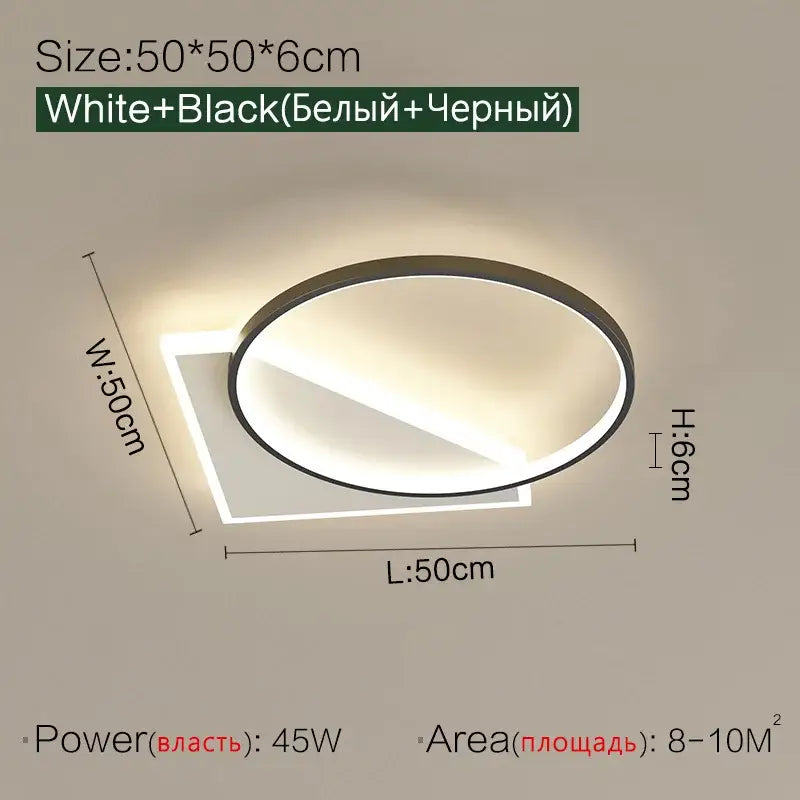 Modern black geometric led ceiling lamp with sleek white and black design featuring a warm ambient led ring for bedroom decorbites ceiling lamp