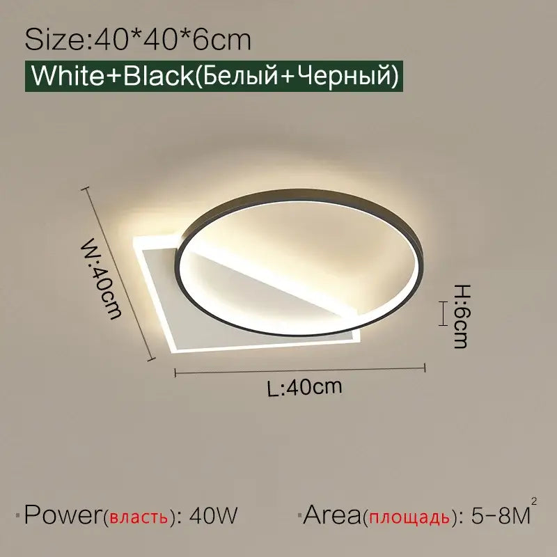Modern black geometric led ceiling lamp with a sleek circular frame and white panel for bedroom decorbites geometric led