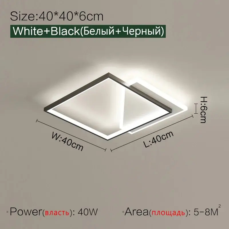 Modern black geometric led ceiling lamp featuring a sleek white and black design with soft illumination for bedroom decorbites geometric led
