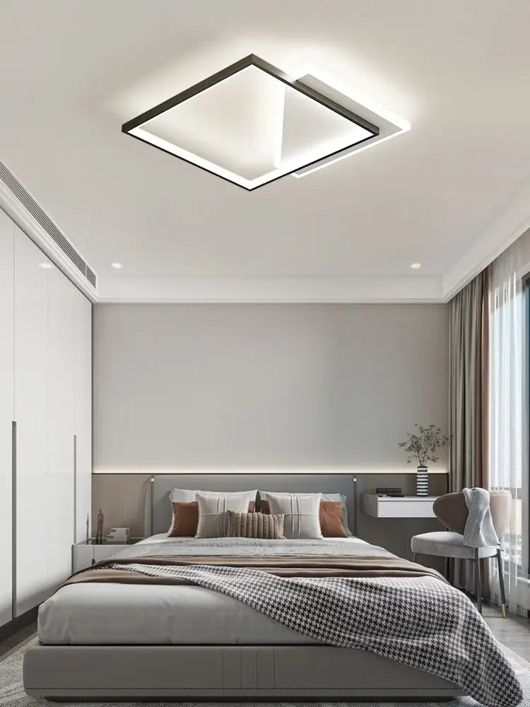 Modern black geometric led ceiling lamp with sleek black frame and bright white illumination for bedroom decorbites ceiling lamp