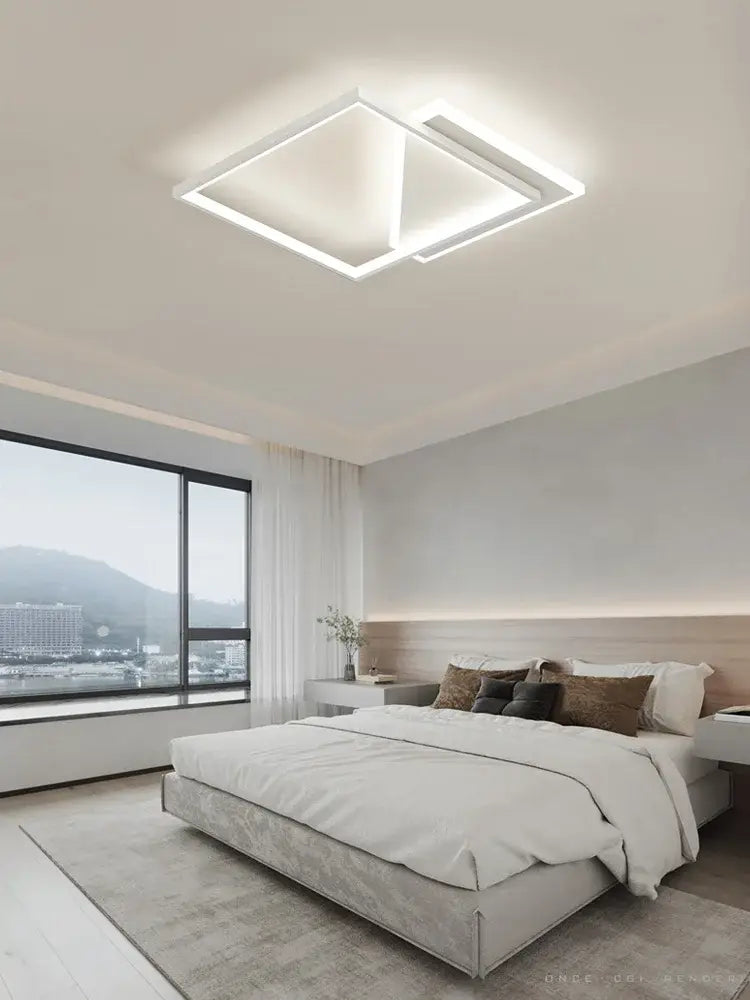 Modern black geometric led ceiling lamp with sleek overlapping square frames for bedroom decorbites geometric led ceiling
