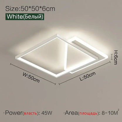 Modern black geometric led ceiling lamp with white rectangular design and illuminated edges for bedroom decorbites geometric led