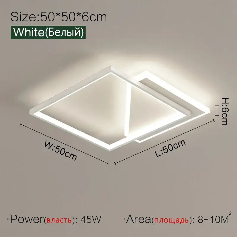 Modern black geometric led ceiling lamp with white rectangular design and illuminated edges for bedroom decorbites geometric led