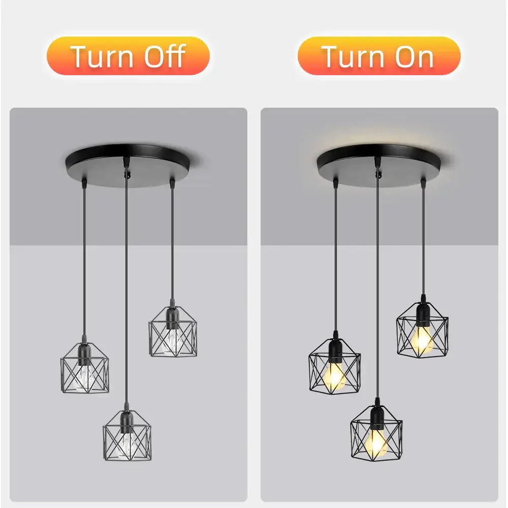 Modern black metal geometric cage pendant ceiling lamp with three led bulbs ideal for kitchen lighting decorbites led ceiling