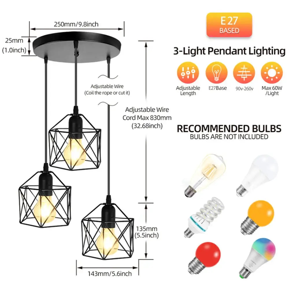 Modern black metal geometric led ceiling lamp with three adjustable arms and E27 bulb sockets for decorbites led ceiling lighting