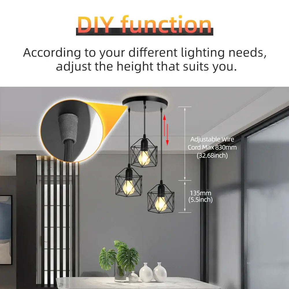 Modern black geometric led ceiling lamp with adjustable cords for kitchen pendant light decorbites led ceiling design