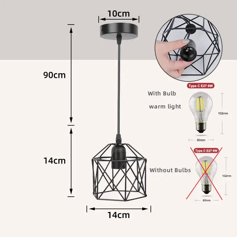 Modern black geometric wire cage led ceiling lamp with warm bulb for kitchen decorbites led ceiling lighting