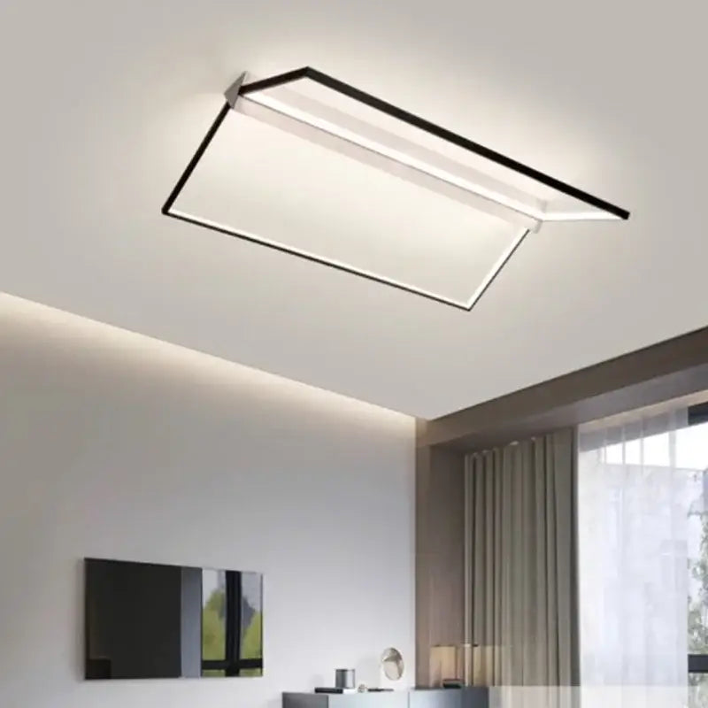Modern black geometric led ceiling light with a sleek frame and frosted glass panel for living room illumination decorbites geometric led