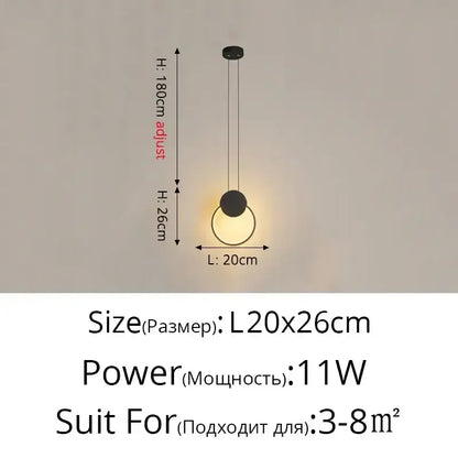 Modern black decorbites geometric led pendant light with circular design and adjustable height for living room decor