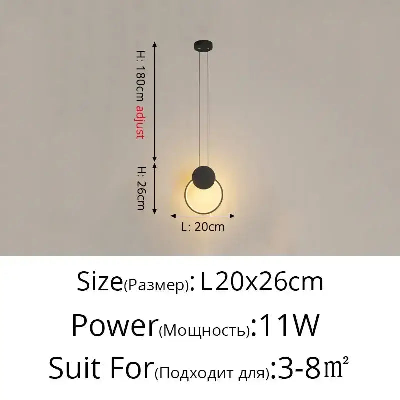 Modern black decorbites geometric led pendant light with circular design and adjustable height for living room decor