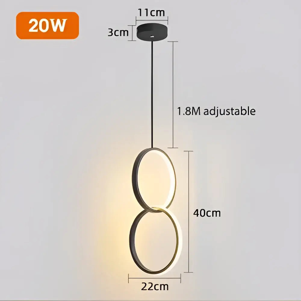 Modern black geometric led pendant light with gold double-ring design and adjustable 1.8m cord for contemporary decorbites spaces