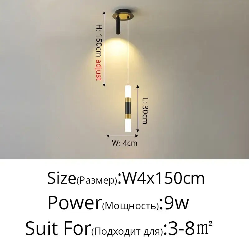Modern black geometric led pendant light with sleek cylindrical white and black sections accented by gold metal bands for living room decorbites geometric led pendant