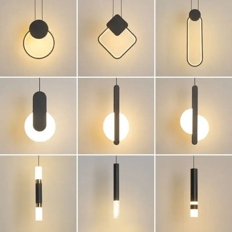 Modern black geometric led pendant lights with sleek minimalist design and warm white illumination for living room decorbites geometric led