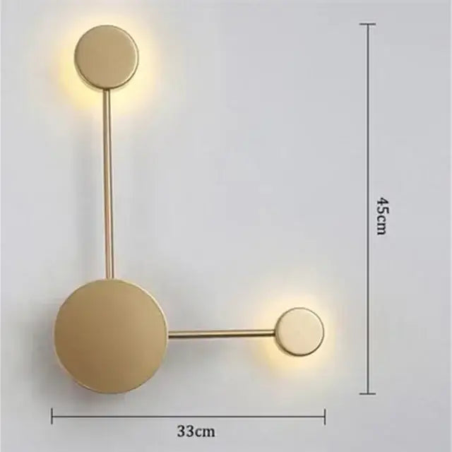 Modern black geometric led wall lamp featuring a gold-toned minimalist sconce with three circular light fixtures