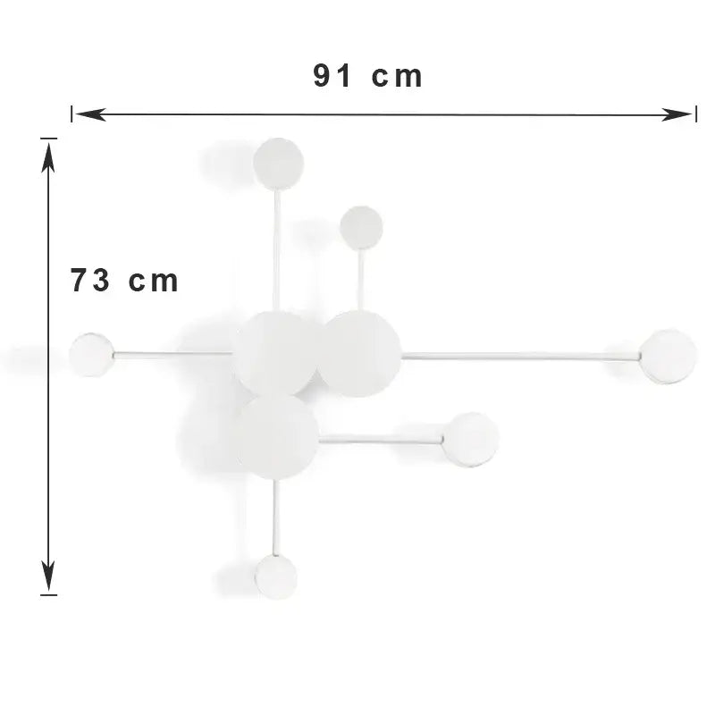 White minimalist modern wall sculpture with interconnected spheres and rods as a decorative element for led wall lamp